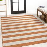 Orange 120 x 94 x 0.25 in Indoor/Outdoor Area Rug - Ebern Designs Tulcho Striped Machine Braided Polypropylene Indoor/Outdoor Area Rug in/Beige Polypropylene | Wayfair