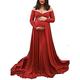 Tapef@ Maternity Photoshoot Dress Sexy Ruffle Tulle Off Shoulder Pregnancy Clothing Gown Pregnant Split Front Maxi Photography Wedding Party Baby Shower Gown-Red||L(Bust:94-104cm)