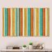 Design Art Blue, Green & Orange Vertical Abstract Stripes - Mid-Century Modern Framed Canvas Wall Art Set Of 3 Canvas, in Blue/Green/Orange | Wayfair