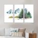 Loon Peak® Pine Trees In Mountain Landscape - 3 Piece Painting on Canvas Canvas, Wood in White | 20 H x 36 W x 1 D in | Wayfair