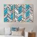 Latitude Run® Grey & Blue Triangular Geometrics - Patterned Framed Canvas Wall Art Set Of 3 Metal in Black/Blue/Green | 32 H x 48 W x 1 D in | Wayfair