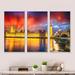 Latitude Run® Sunset View Of London Skyline - Cityscape Framed Canvas Wall Art Set Of 3 Metal in Red | 32 H x 48 W x 1 D in | Wayfair