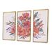 Winston Porter Bouquet Of Red Amaryllis Flowers - Traditional Framed Canvas Wall Art Set Of 3 Canvas, in Blue/Red/White | Wayfair