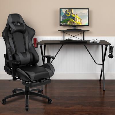 Gaming Desk & Chair Set with Cup Holder, Headphone Hook, and Monitor Stand