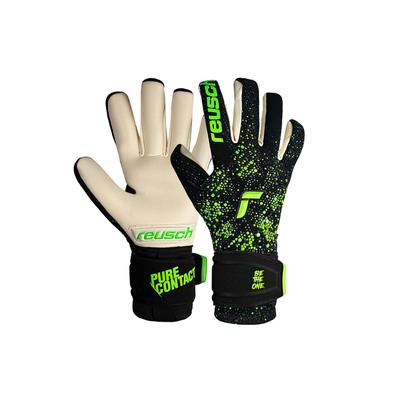 Torwarthandschuhe REUSCH "Pure Contact Gold", Damen, Gr. 8, schwarz (schwarz, grün), 53% Elastodien, 40% Polyester, 5% Polyamid, 2% Baumwolle, mehrfarbig, sportlich, Handschuhe, mit Innennaht Schnitt und Grip Gold Belag