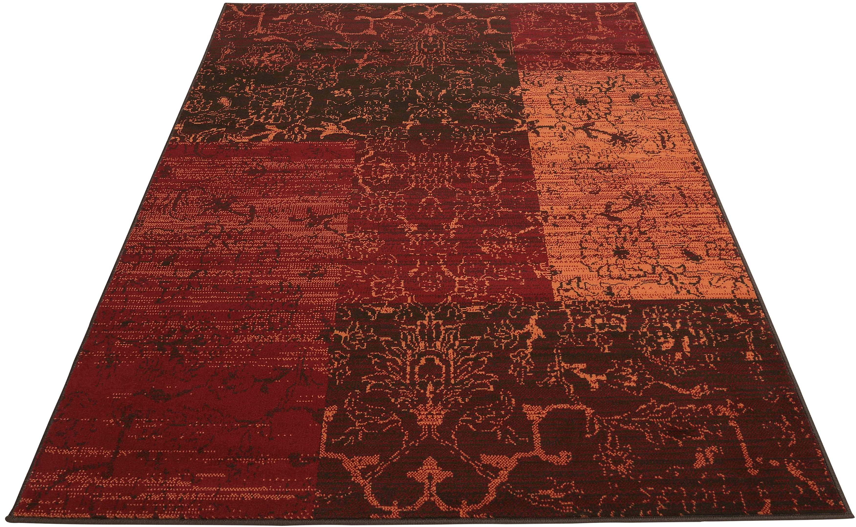 Teppich MY HOME "Bennet" Gr. 1, orange (terra), B:60cm H:7mm L:110cm, Kunstfaser, Teppiche, Teppich, Vintage Design, flach, Kurzflor, weich, pflegeleicht, elegant