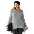 Plus Size Women's Shark Bite Pullover Tunic Sweater by Soft Focus in Gunmetal (Size 2X)