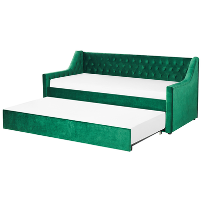 Tagesbett Grün Samtstoff 90 x 200 cm Ausziehbar Mit Lattenrost Nieten Modern Glamour