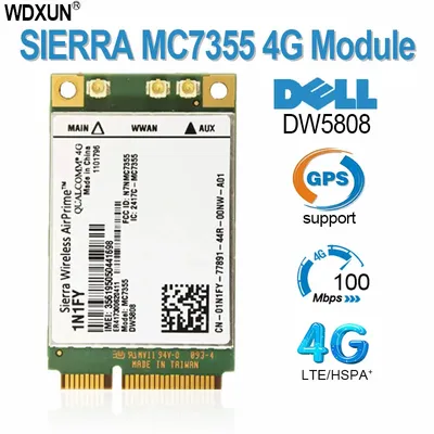 Sierra-Module sans fil Airprime Mini PCIe Permanence HSPA GPS 100Mbps DW5808 1N1FY 4G