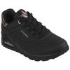 Sneaker SKECHERS "UNO GOLDEN AIR", Damen, Gr. 40, schwarz (schwarz, schwarz), Lederimitat, kontrastfarbene Details, unifarben, sportlich, Schuhe Sneaker, Freizeitschuh, Halbschuh, Schnürschuh mit Metallic-Einsatz