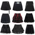 Mini jupe plissée en dentelle noire punk Harajuku pour femmes jupe trapèze taille haute vêtements