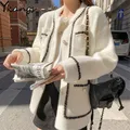 Manteau pull en cachemire de vison blanc pour femme style paresseux rétro coréen noir col rond