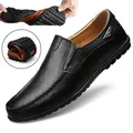 Chaussures décontractées en cuir véritable pour hommes mocassins respirants à enfiler chaussures