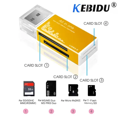 Kebidu – lecteur de cartes mémoire tout-en-1 USB 2.0 Multi SD/SDHC MMC/RS MMC TF/MicroSD MS/MS