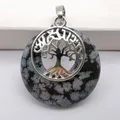 Pendentif en pierre d'obsidienne flocon de neige pour femme bijoux arbre de vie cercle gemme