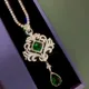 Collier pendentif colombien rétro pour femme tour de cou vert imité diamant de laboratoire à haute