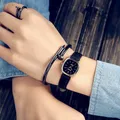 Montres-bracelets carrées vintage pour femmes petit cadran cuir horloge d'étudiant noir dames