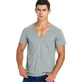 T-shirt à col en V profond pour hommes coupe basse haut en V t-shirts ajustés manches courtes