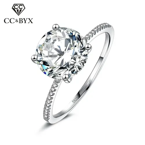 CC – bagues simples pour femmes, couleur argent, bijoux à la mode, pierre ronde, zircone cubique, Bague de mariage, fiançailles, CC1607