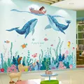 Autocollant Mural de baleine de dessin animé bricolage créatif en jonc de mer plantes stickers