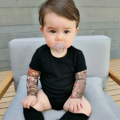 Costume de batterie de bébé imprimé tatouage pour garçons et filles combinaison patchwork tenues
