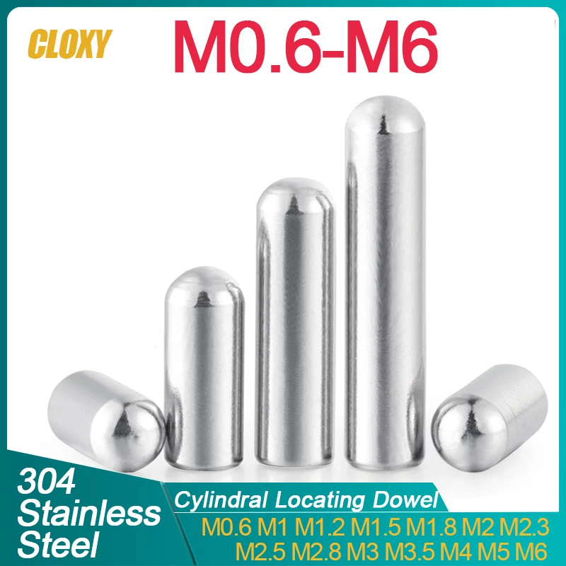 Goupille cylindrique à tête ronde en acier inoxydable 304, 10 à 50 pièces, M0.6 M0.8 M1 M1.2 M1.5 M1.8 M2 M2.3 M2.5 M2.8 M3 M4 M5 M6