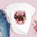 T-shirt graphique de fleurs de macaron pour femmes t-shirt imprimé Harajuku t-shirt femme mode