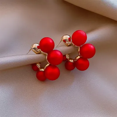 Jea. Boucles d'oreilles rondes en argent avec perle rouge vintage pour femme bijoux élégants