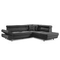 Canapé d'angle droit convertible 5 places en tissu gris foncé