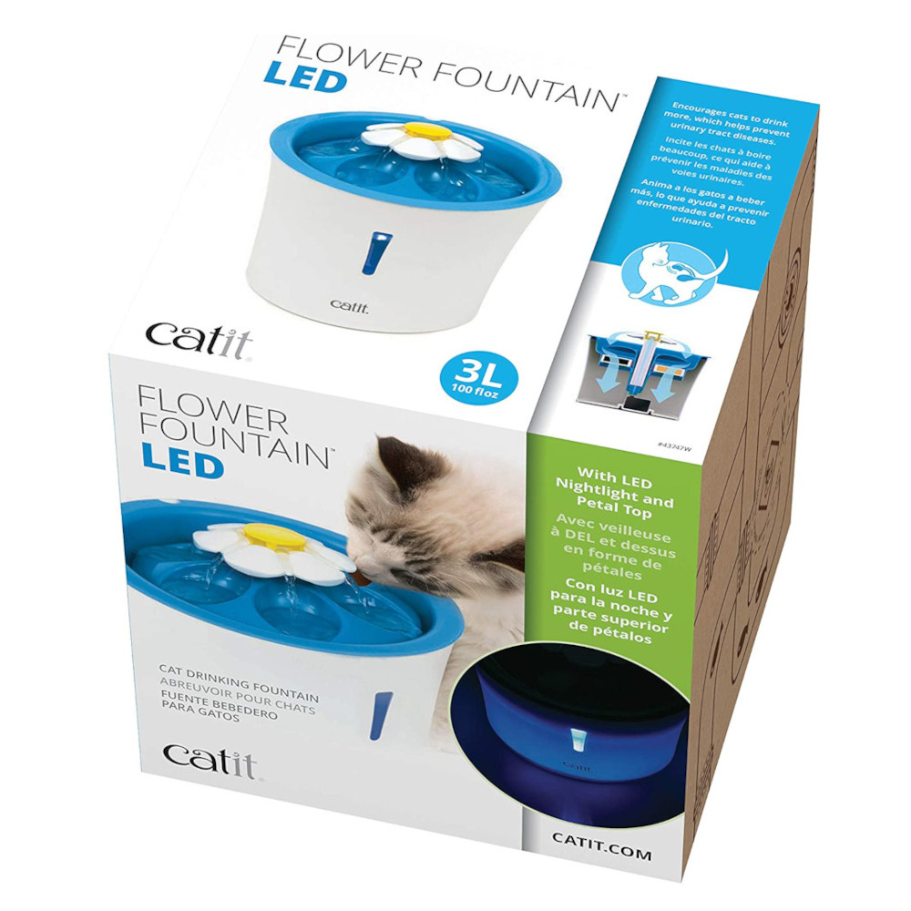Catit Flower LED Nighlight Cat Drinking Fountain 3L + 2x Replacement Filters