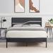 Industrial Platform Bed Frame with Wood Headboard and Footboard, Moern Metal Platform Bed No Box Spring Needed Noise Free, Black