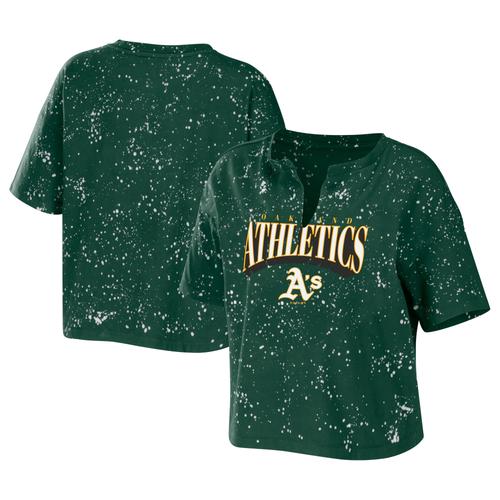 Damenbekleidung von Erin Andrews Grünes Oakland Athletics T-Shirt mit gekerbtem Ausschnitt und Batikmuster