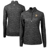 Women's Cutter & Buck Black Oakland Athletics Traverse Camo Print Stretch Quarter-Zip Pullover Top