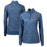 Women's Cutter & Buck Navy Boston Red Sox Traverse Camo Print Stretch Quarter-Zip Pullover Top