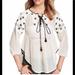 Free People Tops | Free People Embroidered Ivory Mesh Dot Top With Lace-Up Front | Color: Black/Cream | Size: Xs
