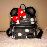 Disney Bags | Disney Parks Loungefly Minnie Mouse Sequined Polka-Dot Mini Backpack | Color: Black/Red | Size: Os