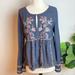 American Eagle Outfitters Tops | American Eagle Bell Long Sleeve Blouse With Floral Embroidery And Keyhole Neck | Color: Blue | Size: S