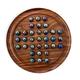 30cm Diameter WOODEN SOLITAIRE BOARD GAME with LUSTERED BLUE GLASS MARBLES | classic wooden solitaire game | strategy board game