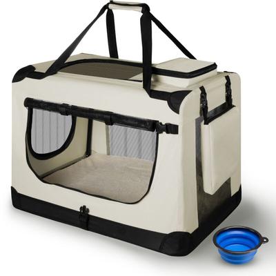 Juskys - Hundetransportbox Lassie l (beige) faltbar - 50 x 70 x 52 cm - Reisebox mit Decke, Tasche