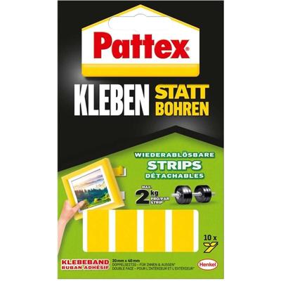 Pattex - Klebe Strips 10 Stück Wiederablösbare Strips Doppelseitig klebend, kleben statt bohren