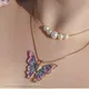 Colliers papillons pour femmes mode coréenne Pop thaïlandais collier de perles papillon Double