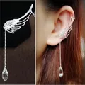 Boucles d'oreilles en forme d'aile d'ange chaîne en strass plaqué argent goutte d'eau manchette