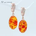S & Z Uco-Boucles d'oreilles pendantes ovales en or rose pour femmes et filles fleur d'ambre