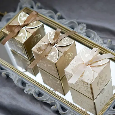 Boîte à dragées de mariage coffret carré en papier Champagne argenté de qualité supérieure avec