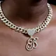 Hip Hop Unisexe Bling A-Z Coeur Cursif Lettres Pendentif Collier Iced Out Clip Initiales Cubain