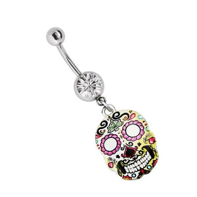 Bauchnabelpiercing ADELIA´S "Piercing Piercing Bauchnabelpiercing", Damen, bunt, Chirurgiestahl, modisch, Piercings, 316l Stahl Banane - Steinkugel mit Zuckerschädel Totenkopf