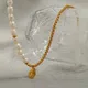 Collier pendentif en forme de goutte de perle d'eau douce naturelle pour dames acier inoxydable