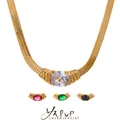 Yhpup – collier en pierre de Zircon cubique pour femmes grand collier de luxe vert en acier