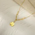 Trèfle à quatre feuilles porte-bonheur Collier en acier inoxydable couleur or Charms pour femmes