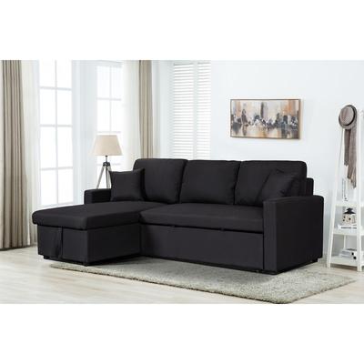 Linen Fabric Reversible Sleeper Sectional Sofa with Storage Chaise
